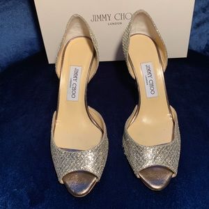Jimmy Choo Glitter Champagne Heels, Size 37